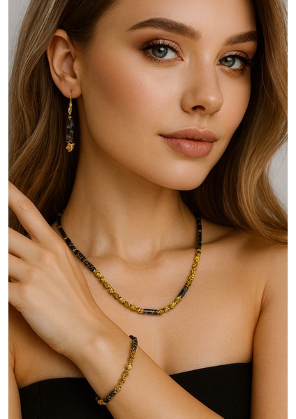 Premium Lav Taşı & Varisit Doğaltaş Kolye Seti – Cesaret ve Özgüven Enerjisi