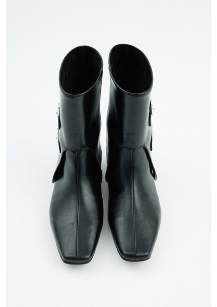 Bot 2528 - Çift Tokalı Tozluk Detaylı Siyah Kadın Bot modelleri