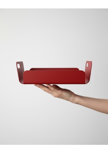 Hygge TD-004 | Dekoratif Metal Organizer – 24×16×7.5 cm | Koyu Kırmızı Modern Sunum Tepsisi ve Organizer | Dayanıklı Metal Dekor Ürünü