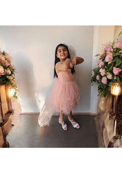 Kemer Tokalı Kuyruklu Kız Çocuk Abiye Elbise 5-10 Yaş fiyatları