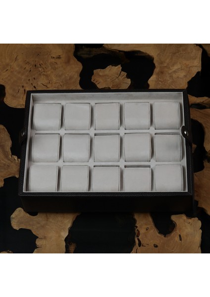 Koyu Kahve Deri Saat Kutusu 15'li Saat Koleksiyon Kutusu modelleri