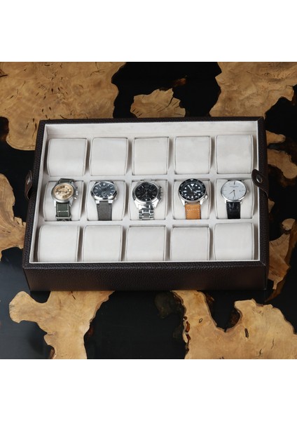 Koyu Kahve Deri Saat Kutusu 15'li Saat Koleksiyon Kutusu indirimleri