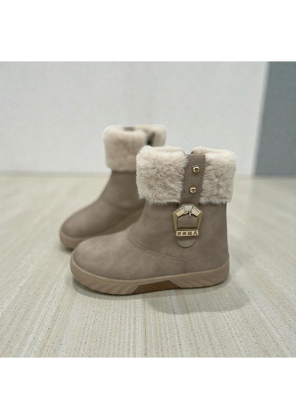 Kız Çocuk Tüy Detaylı Tokalı Kaymaz Taban Bej Bot fiyatları