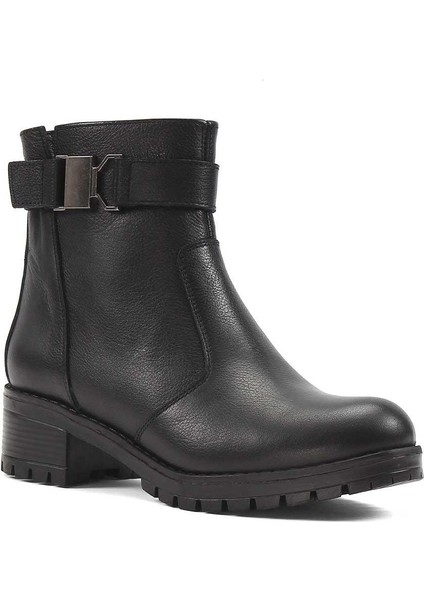 Kadın Siyah Fermuarlı Kalın Topuklu Deri Bot fiyatları