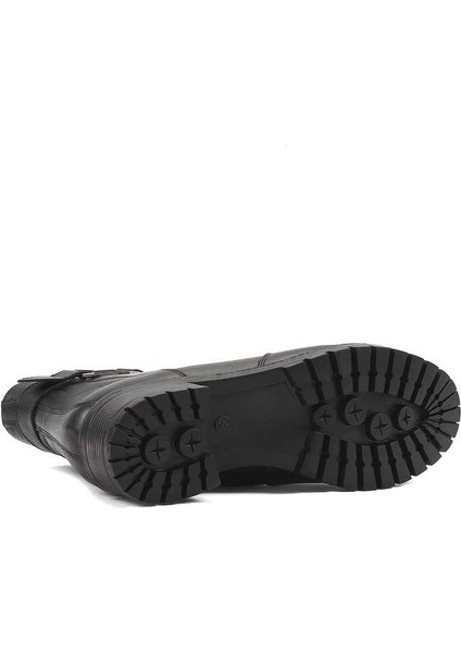 Kadın Siyah Fermuarlı Kalın Topuklu Deri Bot indirimleri