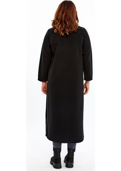 Triko Büyük Beden Tesettür Orta Kalın Çelik Örgü Anne Siyah Uzun Hırka Pardösü indirimleri