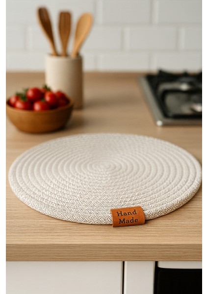 6'lı Jut Supla Amerikan Servis Takımı – %100 Pamuk, El Yapımı, Kaymaz Yuvarlak Tabak Altlığı