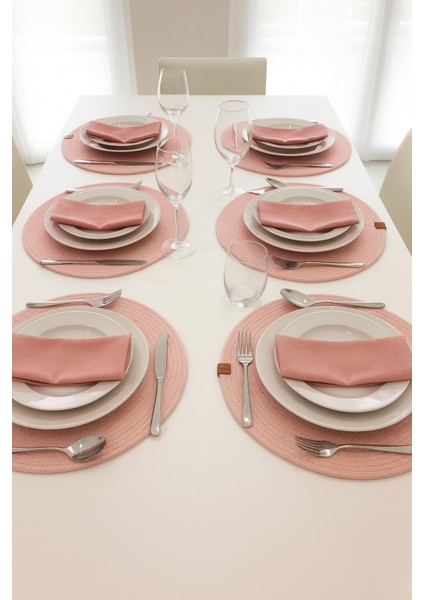 6'lı Jut Supla Amerikan Servis Takımı – %100 Pamuk, El Yapımı, Kaymaz Yuvarlak Tabak Altlığı fırsatları