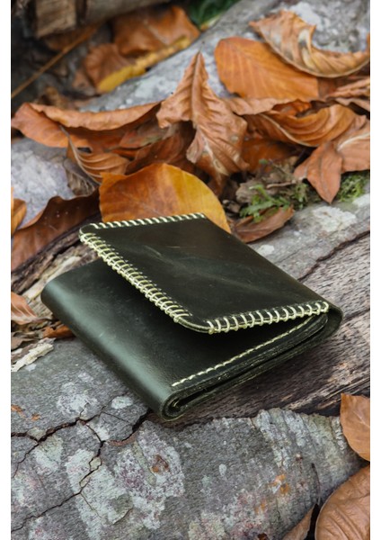 Deri Erkek Tri-Fold Cüzdan - Hakiki Dana Derisi - El Işçiliği