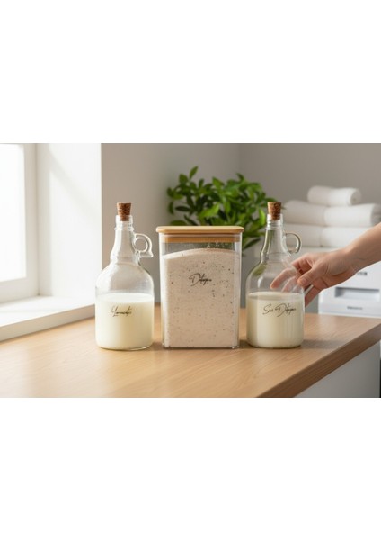 Ahşap Kapaklı Deterjan ve Sıvı Temizlik Şişesi 2000ML ve 1000ML, Beyaz Renk fiyatları