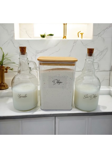 Ahşap Kapaklı Deterjan ve Sıvı Temizlik Şişesi 2000ML ve 1000ML, Beyaz Renk modelleri