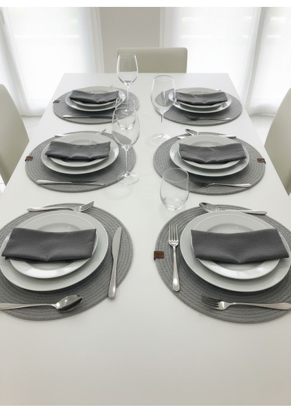 6'lı Jut Supla Amerikan Servis Takımı – %100 Pamuk, El Yapımı, Kaymaz Yuvarlak Tabak Altlığı fırsatları