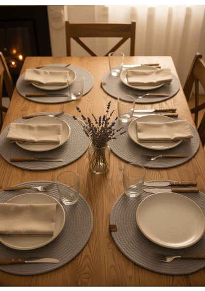 6'lı Jut Supla Amerikan Servis Takımı – %100 Pamuk, El Yapımı, Kaymaz Yuvarlak Tabak Altlığı indirimleri