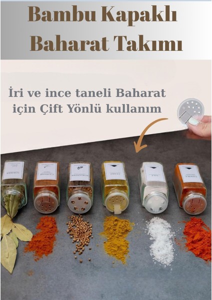 12'li Set Bambu Kapaklı Kare Cam Baharatlık Takımı Etiket Hediyeli fiyatları