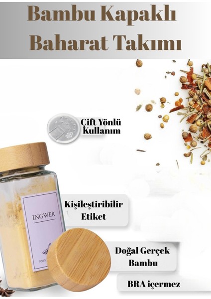 12'li Set Bambu Kapaklı Kare Cam Baharatlık Takımı Etiket Hediyeli fırsatları