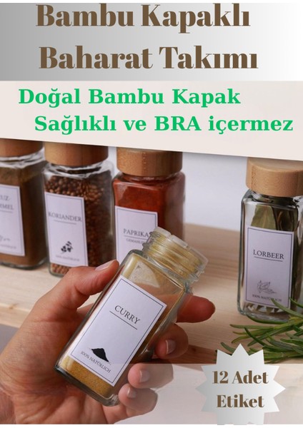 12'li Set Bambu Kapaklı Kare Cam Baharatlık Takımı Etiket Hediyeli indirimleri