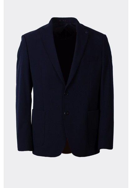 Slim Fit Dar Kesim Mono Yaka Casual Lacivert Ceket 4016