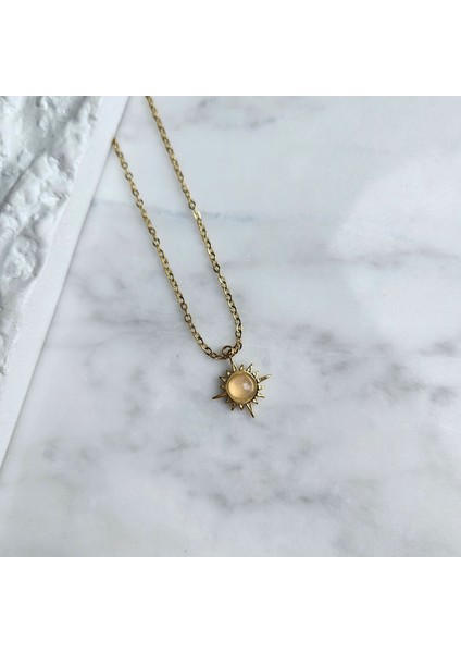 Taşlı Zarif Vintage Mini Güneş Kolye(Çapı:1,2cm)
