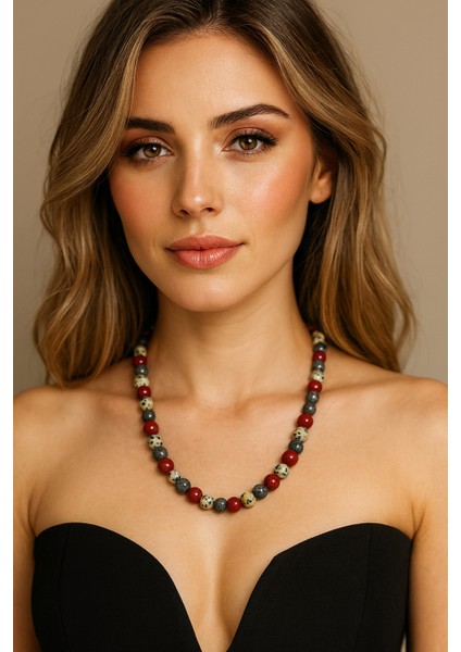 Premium Çok Renkli Doğal Taş Dalmaçyalı Kolye