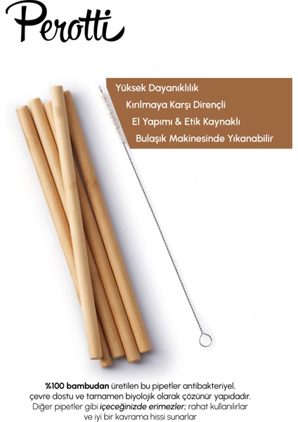 Bamboo Straw 6`lı Bambu 5 Pipet + 1 Fırça modelleri
