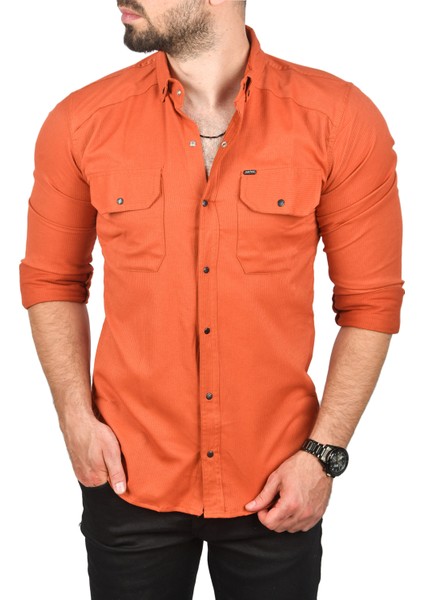 Erkek Kiremit Slim Fit Dar Kesim Pamuklu Spor Gömlek Çıtçıtlı Likralı Gabardin Gömlek 2300421 fiyatları