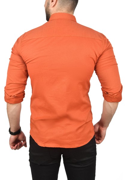Erkek Kiremit Slim Fit Dar Kesim Pamuklu Spor Gömlek Çıtçıtlı Likralı Gabardin Gömlek 2300421 indirimleri