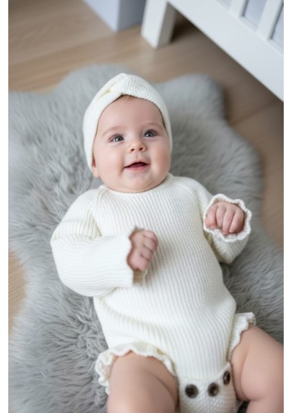 Dikişsiz Selanik Örgü Sosis Yaka Fırfırlı Kız Bebek Triko Body Kazak & Saç Bandı Ikili Takım fiyatları