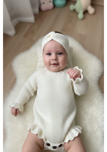 Dikişsiz Selanik Örgü Sosis Yaka Fırfırlı Kız Bebek Triko Body Kazak & Saç Bandı Ikili Takım modelleri