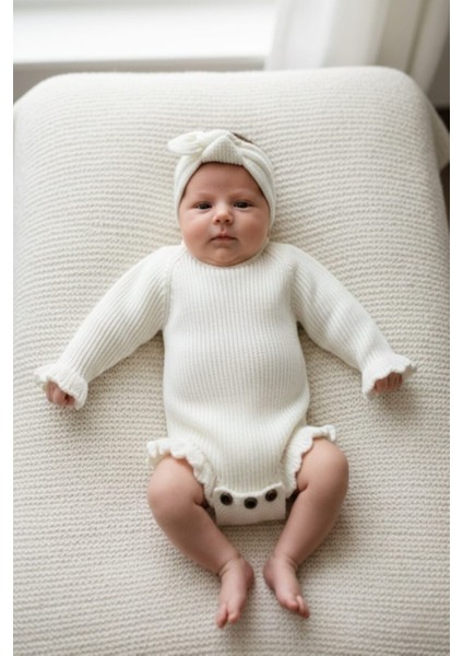 Dikişsiz Selanik Örgü Sosis Yaka Fırfırlı Kız Bebek Triko Body Kazak & Saç Bandı Ikili Takım fırsatları