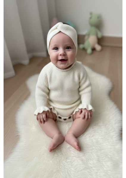 Dikişsiz Selanik Örgü Sosis Yaka Fırfırlı Kız Bebek Triko Body Kazak & Saç Bandı Ikili Takım indirimleri