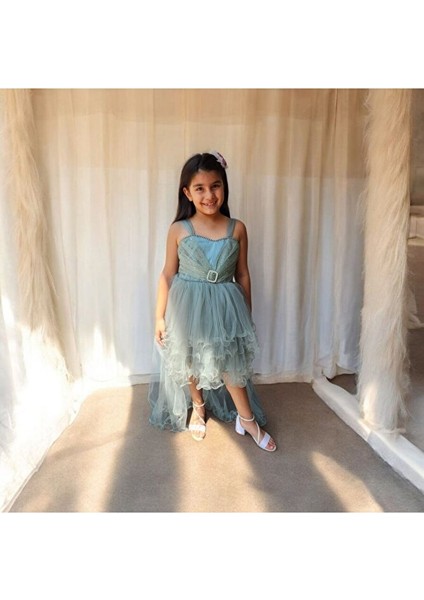 Kemer Tokalı Kuyruklu Kız Çocuk Abiye Elbise 5-10 Yaş fiyatları