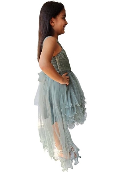 Kemer Tokalı Kuyruklu Kız Çocuk Abiye Elbise 5-10 Yaş modelleri