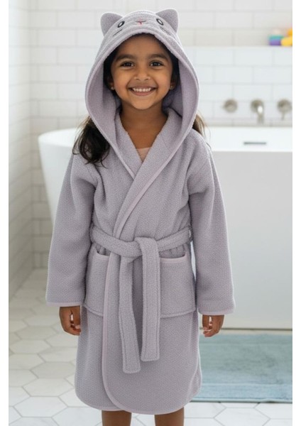 Tavşan Kulaklı Kız Erkek Çocuk Bornozu Lupi Lila