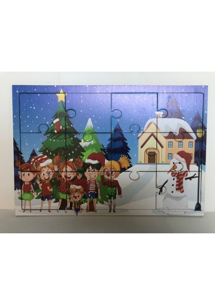 12 Parçalı Yılbaşı Temalı Puzzle – Ahşap Yapboz – Eğitici ve Dayanıklı Çocuk Oyuncağı