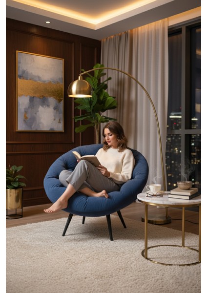 Premium Tekli Koltuk Lacivert Berjer | Minderli ve Yastıklı Gönderim | Kitap Okuma & Rahat Dinlenme Koltuğu