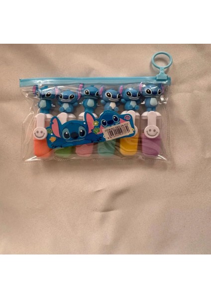Stitch Figürlü Sevimli Mini Fosforlu Kalem Seti (6’lı) – Şeffaf Taşıma Çantalı fiyatları