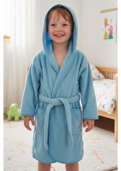 Tavşan Kulaklı Kız Erkek Çocuk Bornozu Lupi Mavi