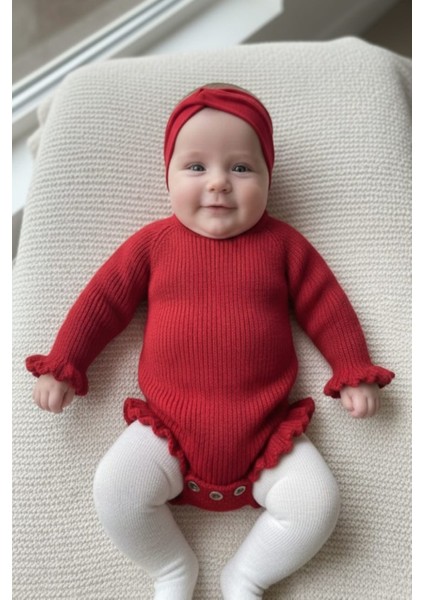 Dikişsiz Selanik Örgü Sosis Yaka Fırfırlı Kız Bebek Triko Body Kazak & Saç Bandı Ikili Takım fiyatları