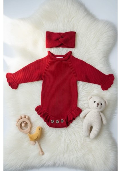 Dikişsiz Selanik Örgü Sosis Yaka Fırfırlı Kız Bebek Triko Body Kazak & Saç Bandı Ikili Takım modelleri