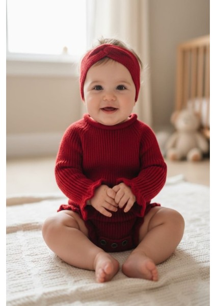 Dikişsiz Selanik Örgü Sosis Yaka Fırfırlı Kız Bebek Triko Body Kazak & Saç Bandı Ikili Takım indirimleri