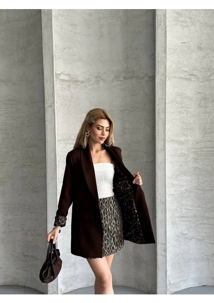 Leopar Astarlı Blazer Ceket modelleri