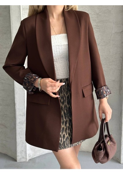 Leopar Astarlı Blazer Ceket