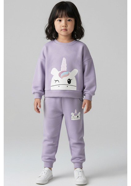 Kız Çocuk Kışlık 2 - 5 Yaş Unicorn Baskılı Içi Polarlı Yumuşak Takım - 5264326