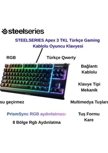 Apex 3 Tkl Siyah Rgb Kablolu Oyuncu Klavyesi