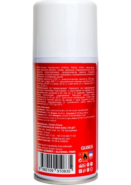 Yenilebilir Kadife Sprey Gıda Boyası Kırmızı (Velvet Sprey) 150 ml fiyatları