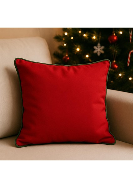 Modern Yılbaşı Konseptli - Dekoratif Kırlent Kılıfı - Kırmızı Duck Kumaş - Düz Renk - 45 x 45