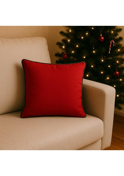 Modern Yılbaşı Konseptli - Dekoratif Kırlent Kılıfı - Kırmızı Duck Kumaş - Düz Renk - 45 x 45 modelleri