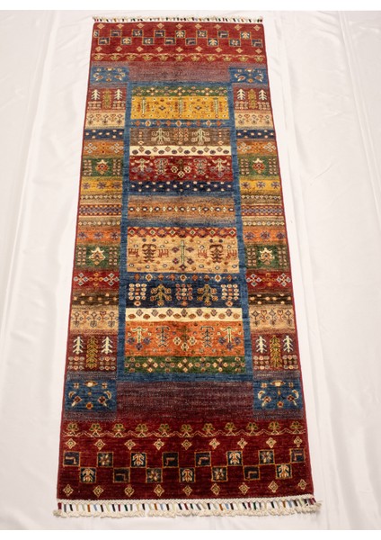 El Dokuma Afgan Halı Gebbeh Desenli Yolluk Kırmırzı Renk