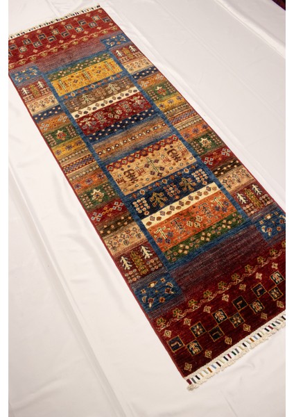 El Dokuma Afgan Halı Gebbeh Desenli Yolluk Kırmırzı Renk fiyatları