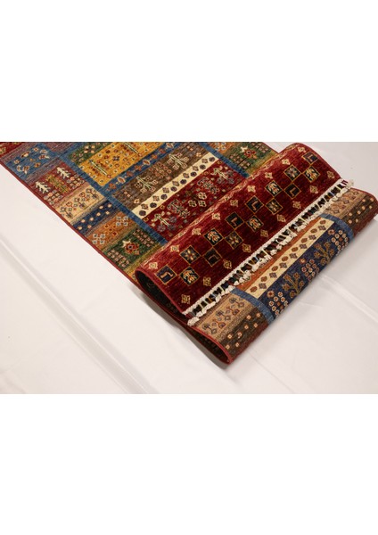 El Dokuma Afgan Halı Gebbeh Desenli Yolluk Kırmırzı Renk